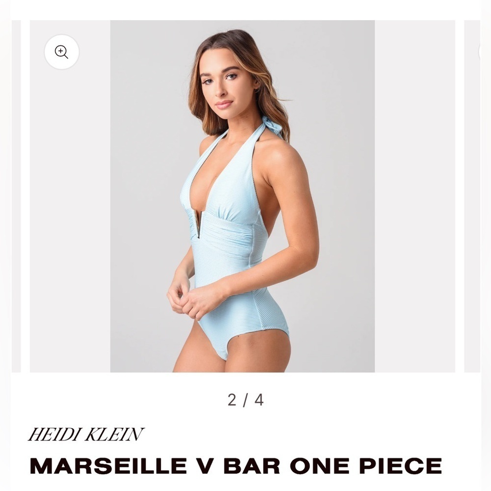 Heidi Klein Blue One Piece V Bar Swimsuit size M
